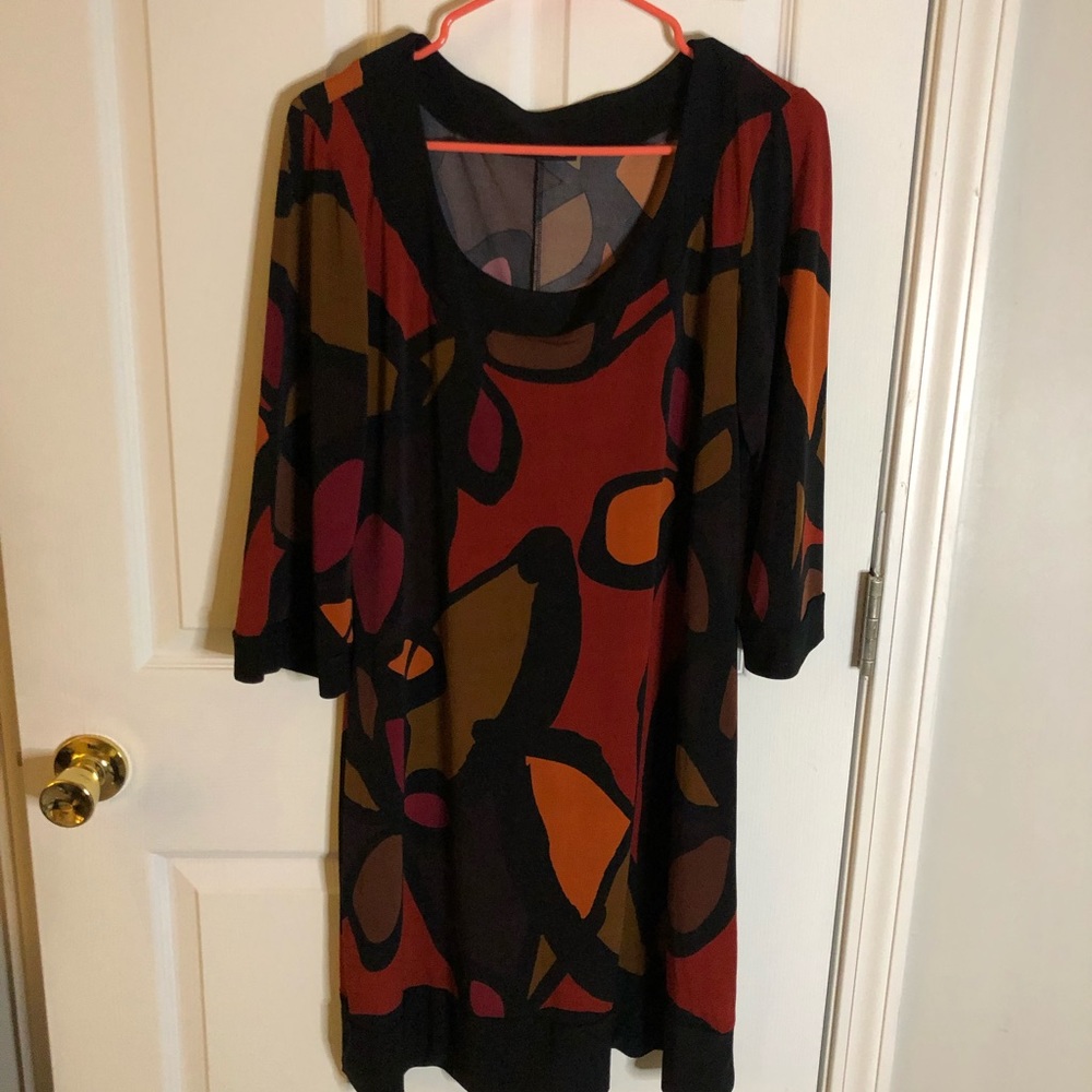 Tiana B. Abstract Design 3/4 Sleeve Dress, Size M.
